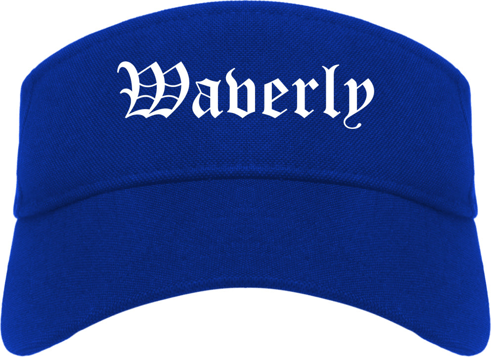 Waverly Iowa IA Old English Mens Visor Cap Hat Royal Blue