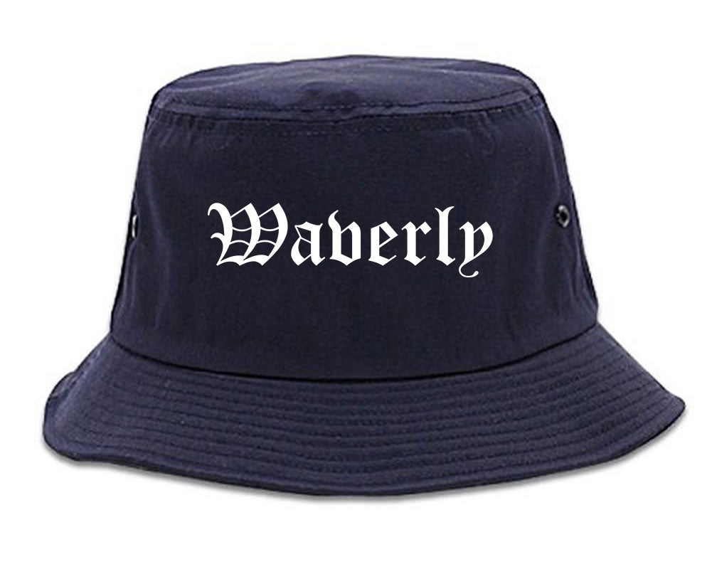 Waverly New York NY Old English Mens Bucket Hat Navy Blue