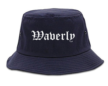 Waverly New York NY Old English Mens Bucket Hat Navy Blue