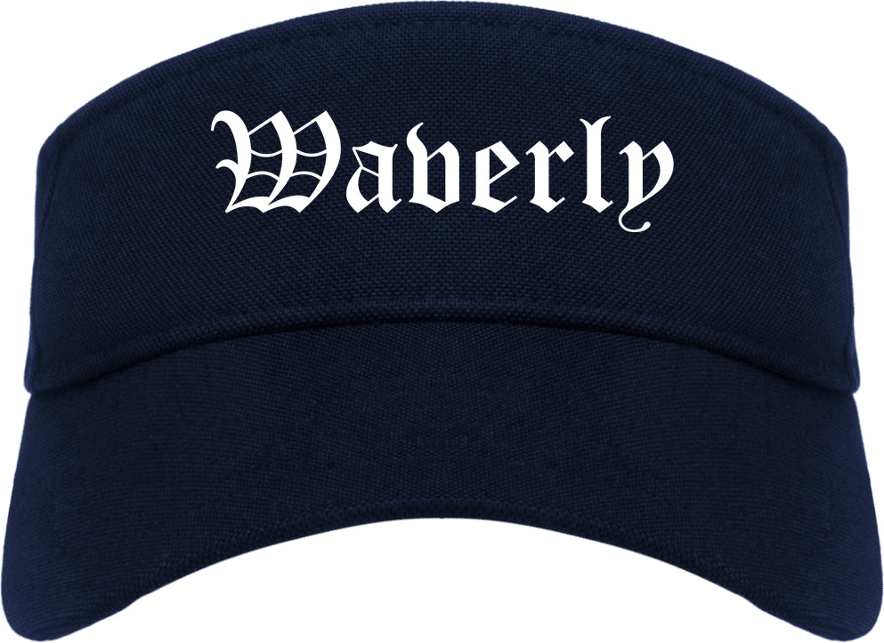 Waverly New York NY Old English Mens Visor Cap Hat Navy Blue