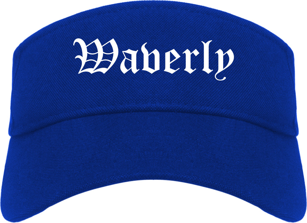 Waverly New York NY Old English Mens Visor Cap Hat Royal Blue