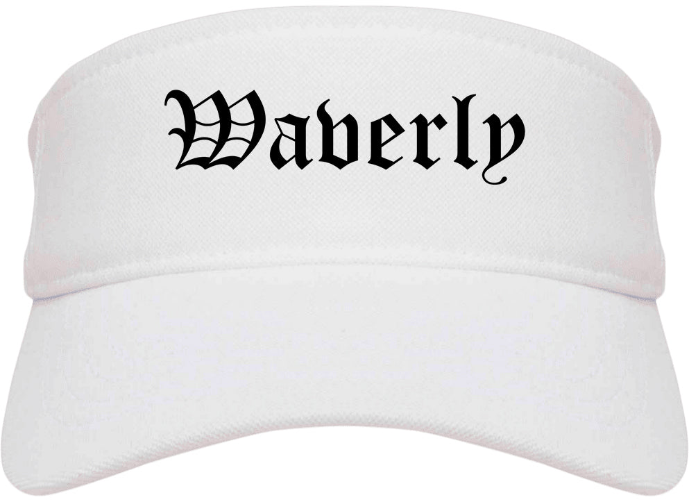 Waverly New York NY Old English Mens Visor Cap Hat White