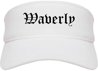 Waverly New York NY Old English Mens Visor Cap Hat White