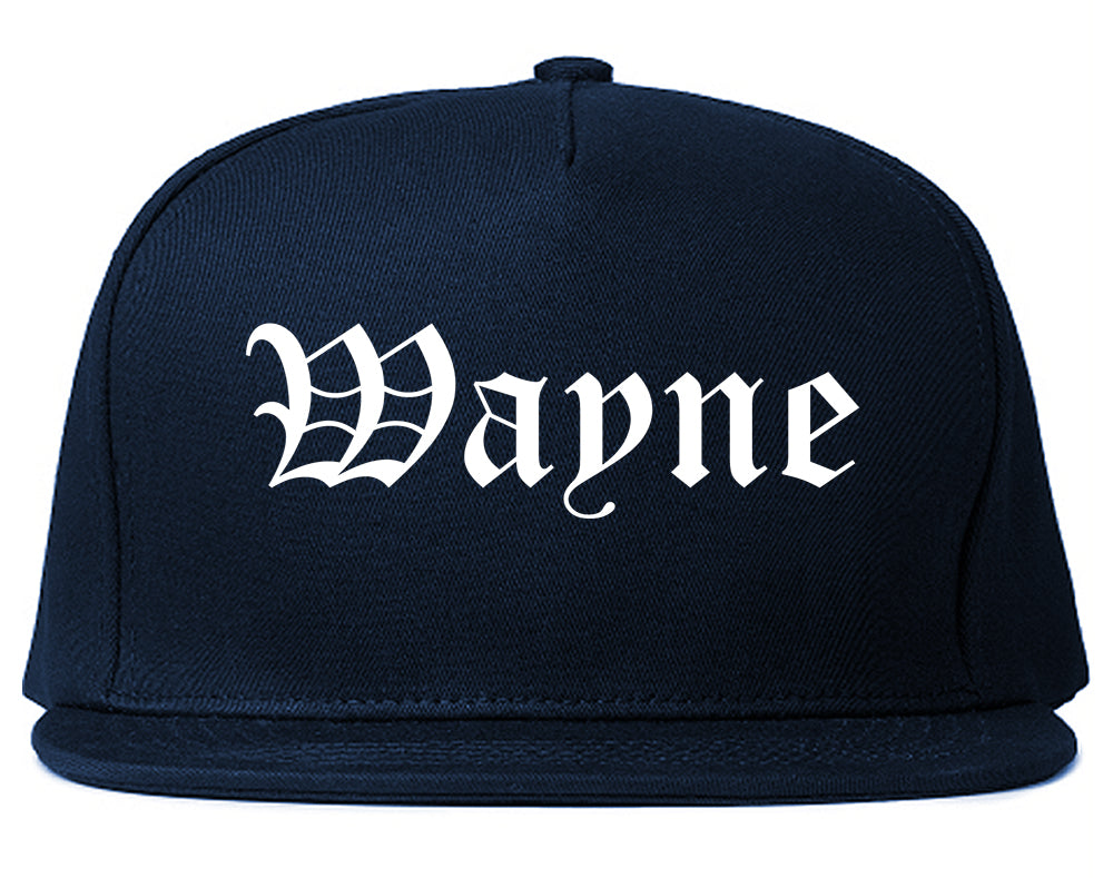 Wayne Michigan MI Old English Mens Snapback Hat Navy Blue