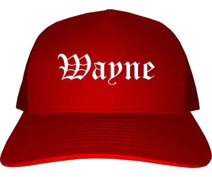 Wayne Michigan MI Old English Mens Trucker Hat Cap Red