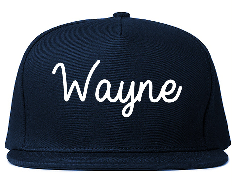 Wayne Michigan MI Script Mens Snapback Hat Navy Blue