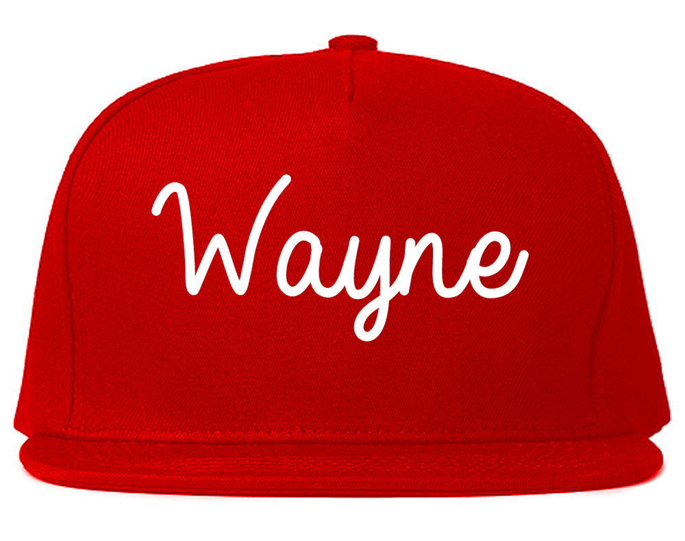 Wayne Michigan MI Script Mens Snapback Hat Red