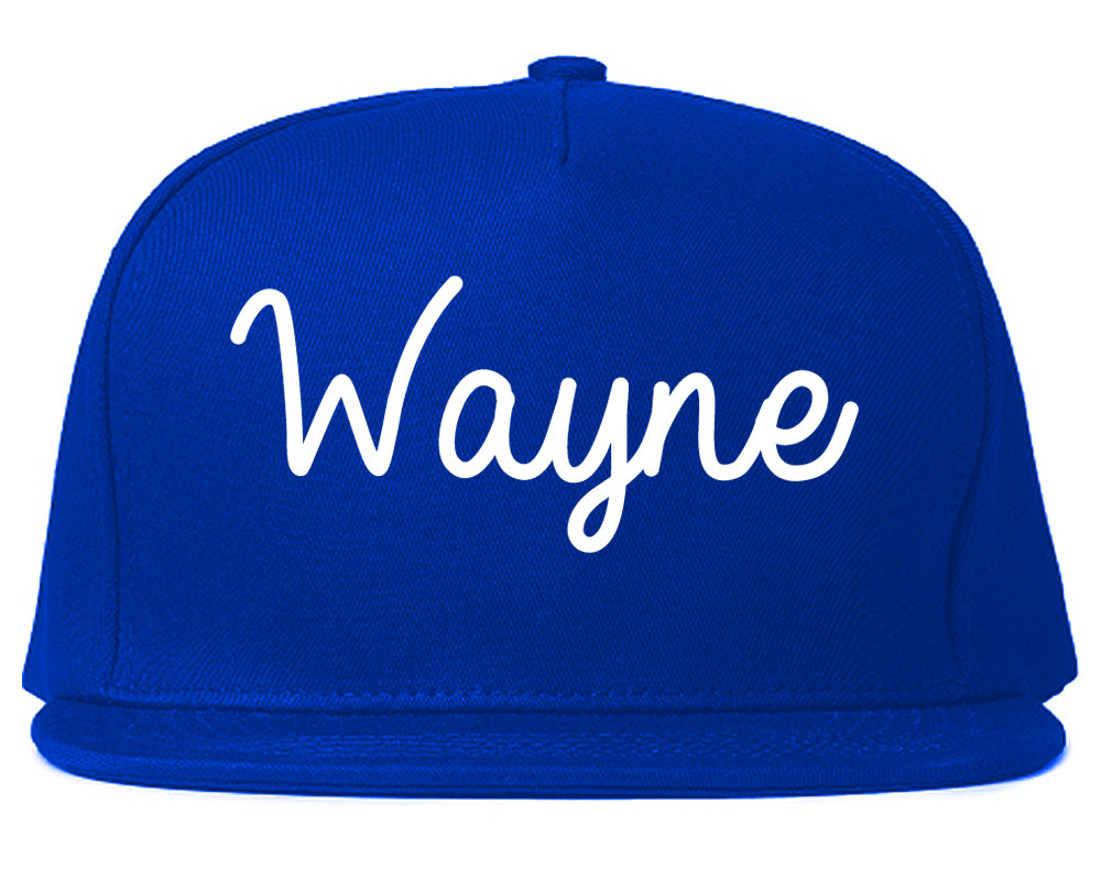 Wayne Michigan MI Script Mens Snapback Hat Royal Blue