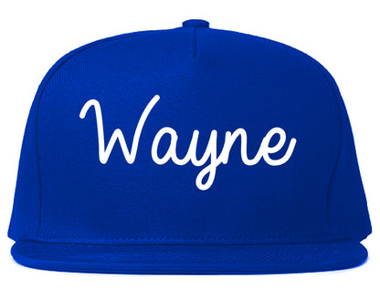 Wayne Michigan MI Script Mens Snapback Hat Royal Blue