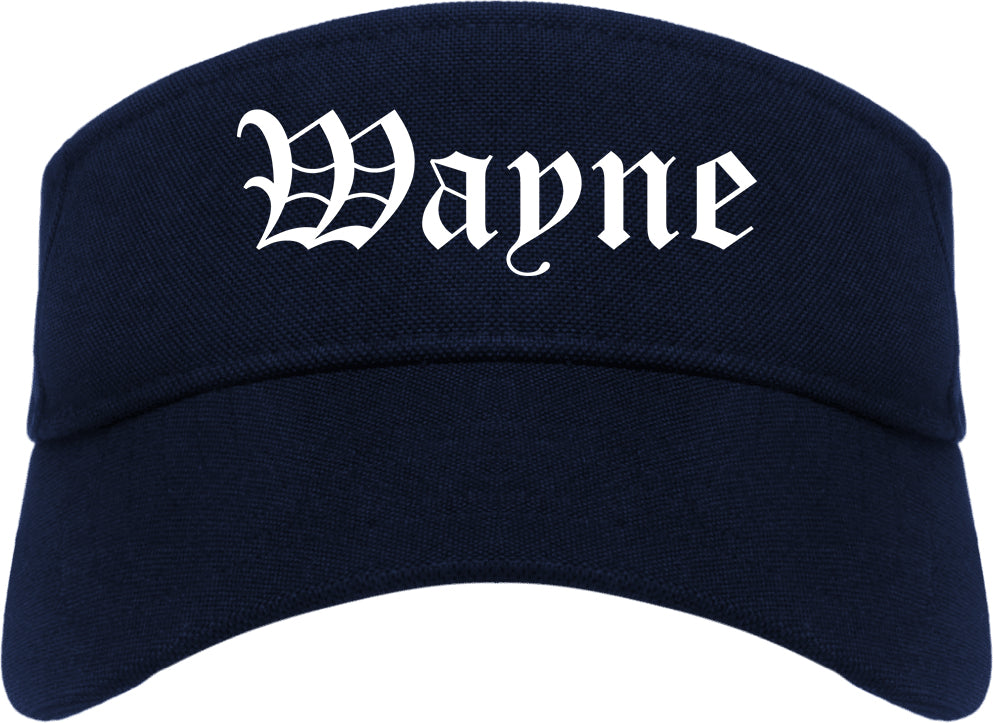 Wayne Michigan MI Old English Mens Visor Cap Hat Navy Blue