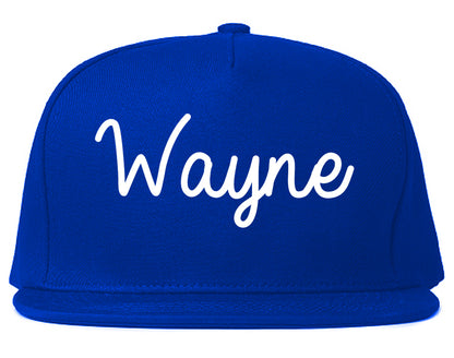Wayne Nebraska NE Script Mens Snapback Hat Royal Blue