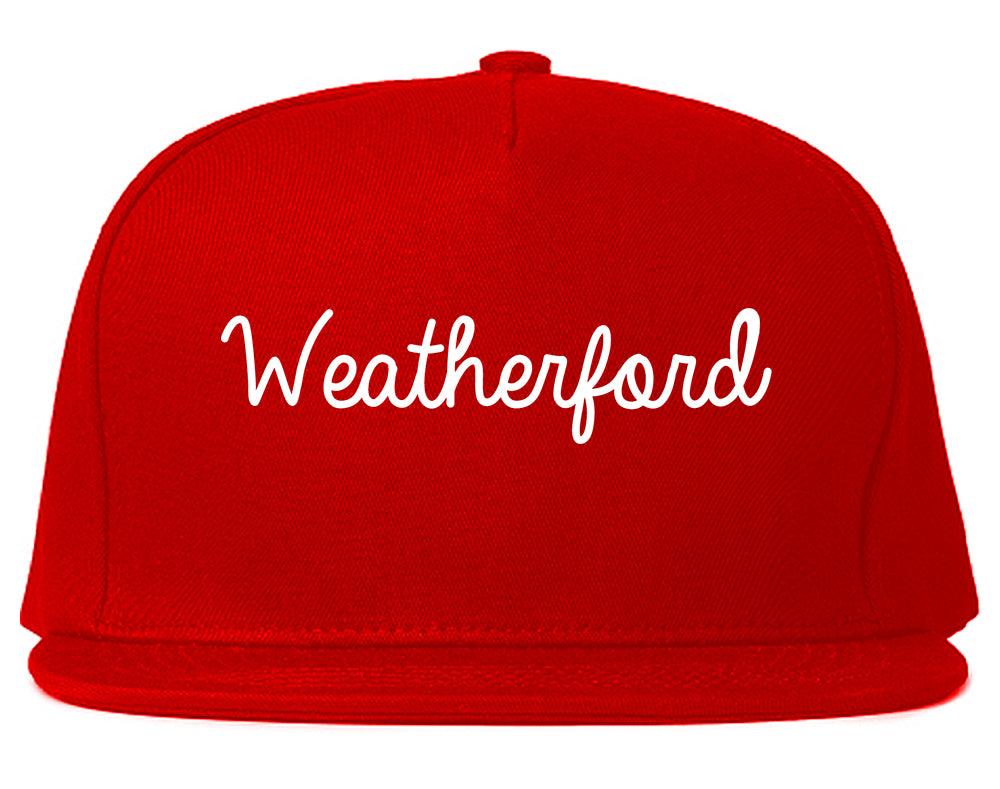 Weatherford Oklahoma OK Script Mens Snapback Hat Red