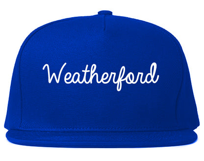 Weatherford Oklahoma OK Script Mens Snapback Hat Royal Blue