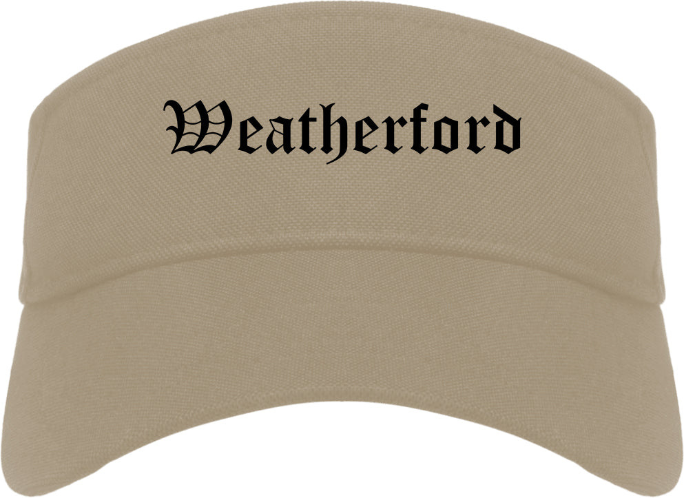 Weatherford Oklahoma OK Old English Mens Visor Cap Hat Khaki