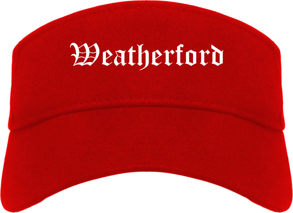 Weatherford Oklahoma OK Old English Mens Visor Cap Hat Red