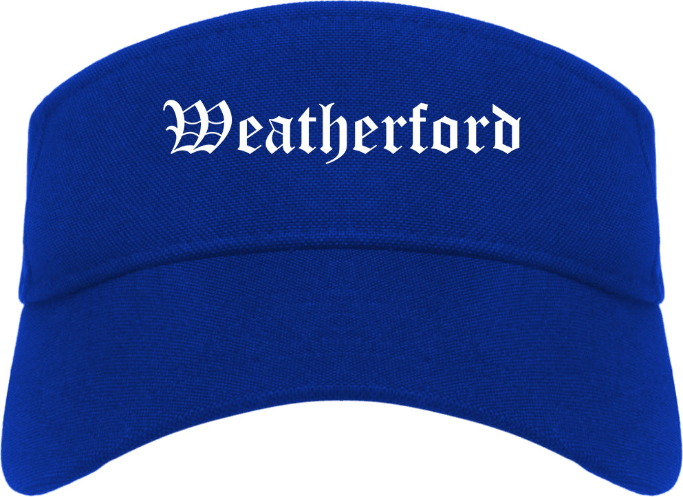 Weatherford Oklahoma OK Old English Mens Visor Cap Hat Royal Blue