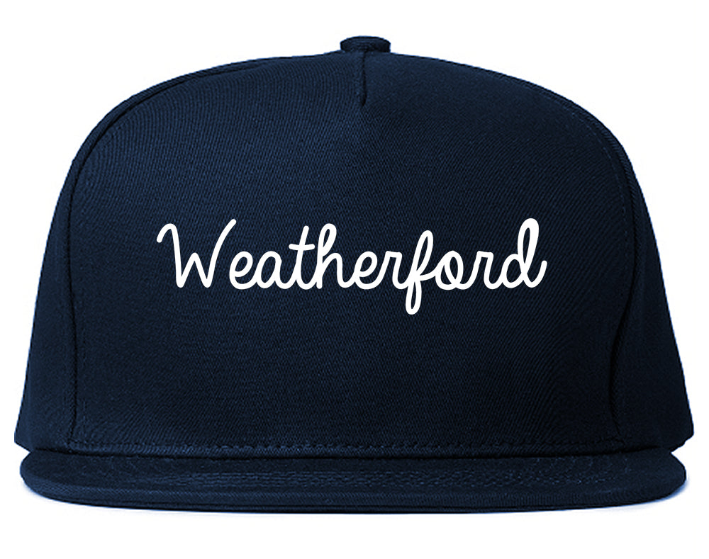 Weatherford Texas TX Script Mens Snapback Hat Navy Blue