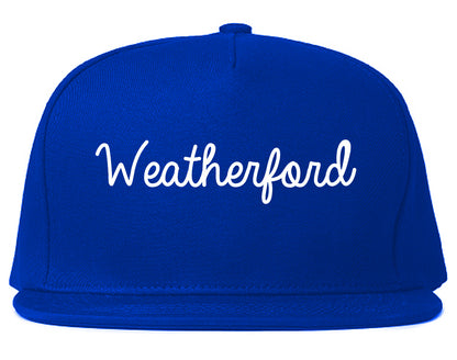 Weatherford Texas TX Script Mens Snapback Hat Royal Blue