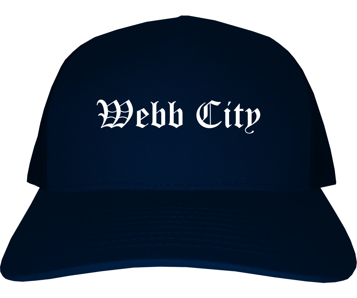 Webb City Missouri MO Old English Mens Trucker Hat Cap Navy Blue