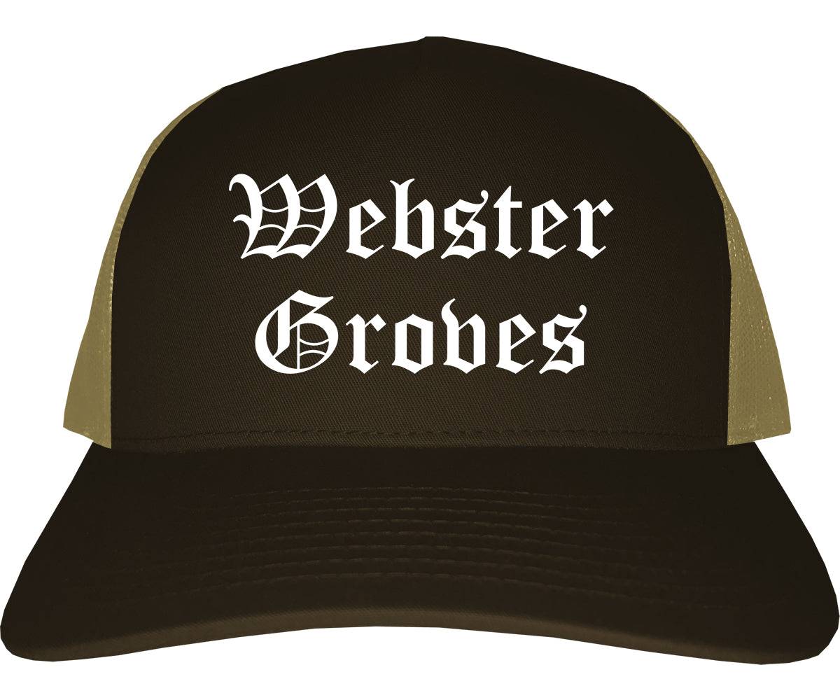 Webster Groves Missouri MO Old English Mens Trucker Hat Cap Brown