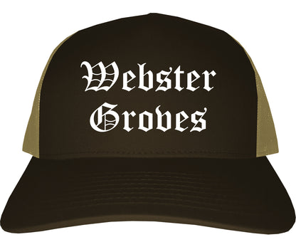 Webster Groves Missouri MO Old English Mens Trucker Hat Cap Brown