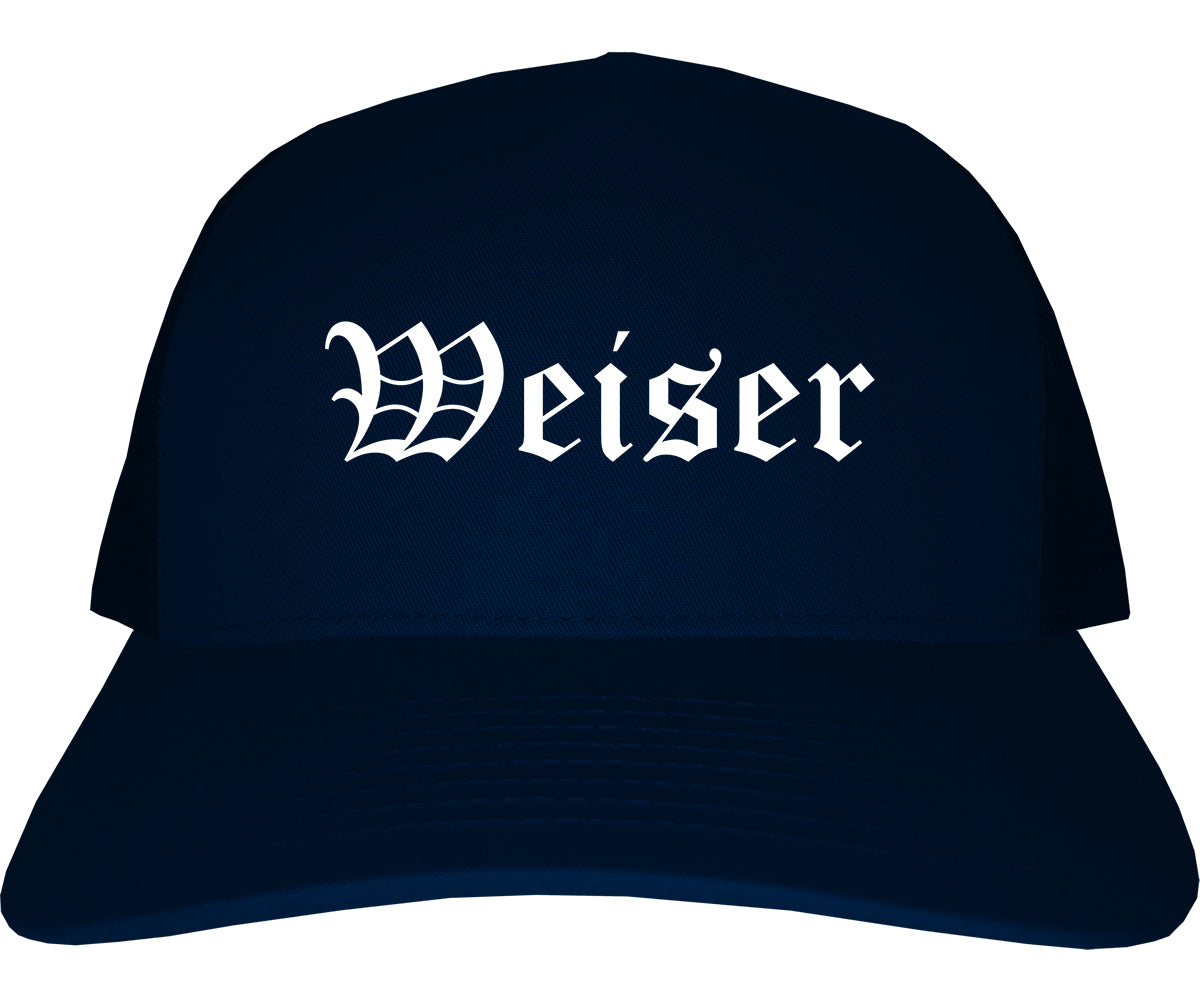 Weiser Idaho ID Old English Mens Trucker Hat Cap Navy Blue