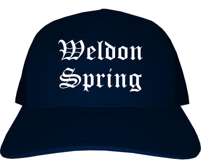 Weldon Spring Missouri MO Old English Mens Trucker Hat Cap Navy Blue