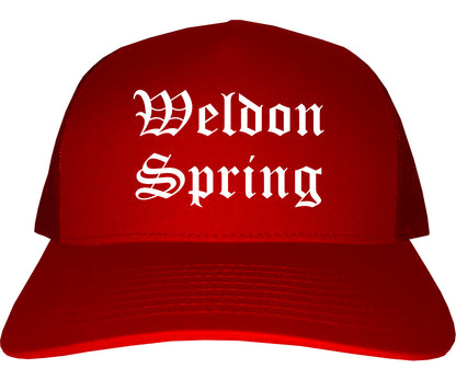 Weldon Spring Missouri MO Old English Mens Trucker Hat Cap Red