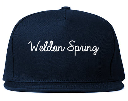 Weldon Spring Missouri MO Script Mens Snapback Hat Navy Blue