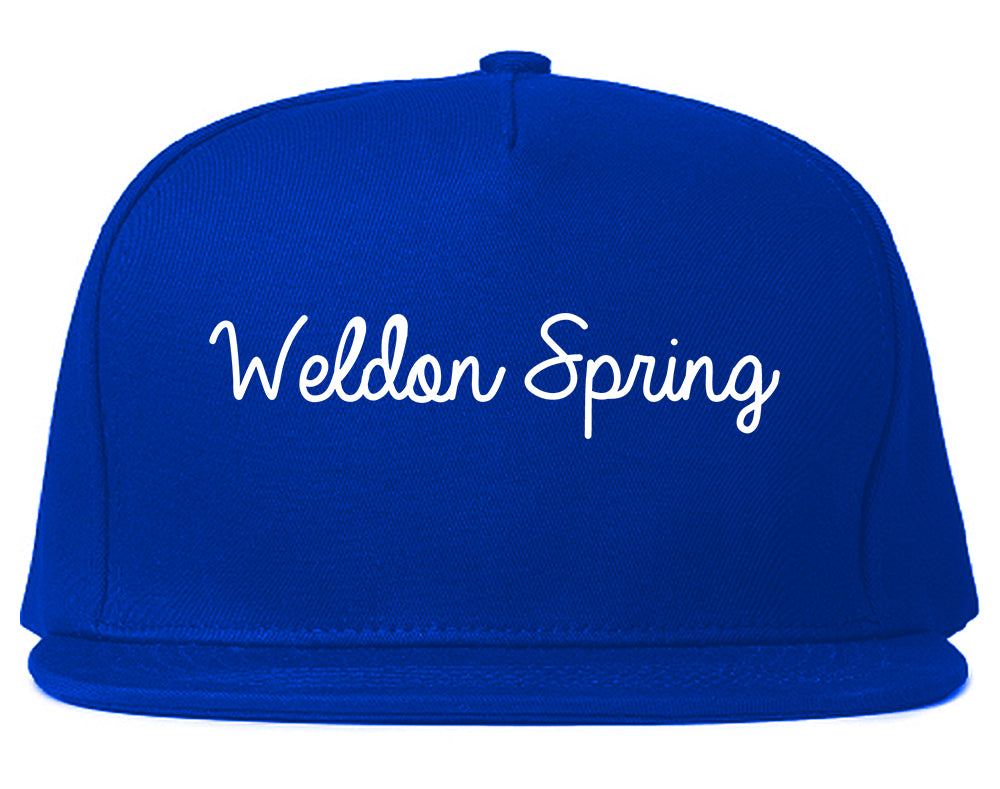 Weldon Spring Missouri MO Script Mens Snapback Hat Royal Blue