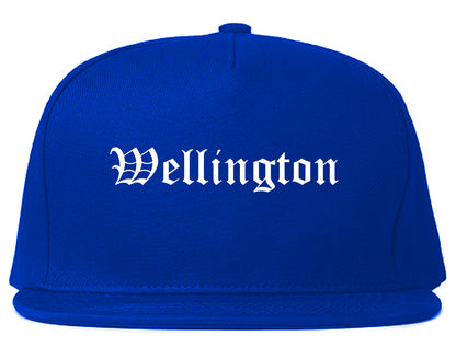 Wellington Colorado CO Old English Mens Snapback Hat Royal Blue