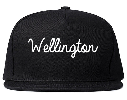 Wellington Colorado CO Script Mens Snapback Hat Black
