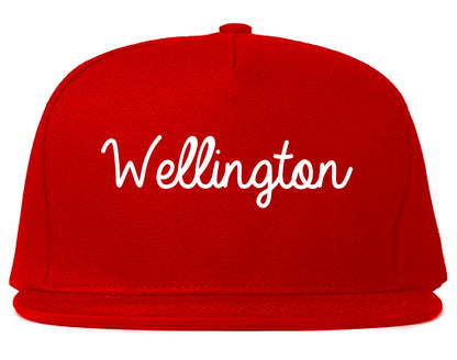 Wellington Colorado CO Script Mens Snapback Hat Red