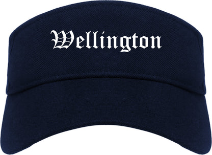 Wellington Colorado CO Old English Mens Visor Cap Hat Navy Blue