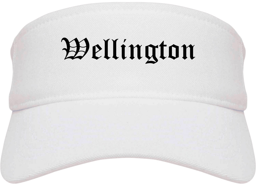 Wellington Colorado CO Old English Mens Visor Cap Hat White
