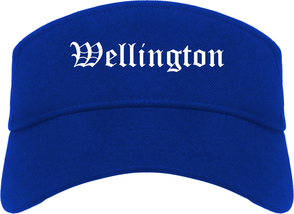 Wellington Florida FL Old English Mens Visor Cap Hat Royal Blue