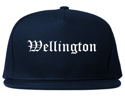 Wellington Kansas KS Old English Mens Snapback Hat Navy Blue