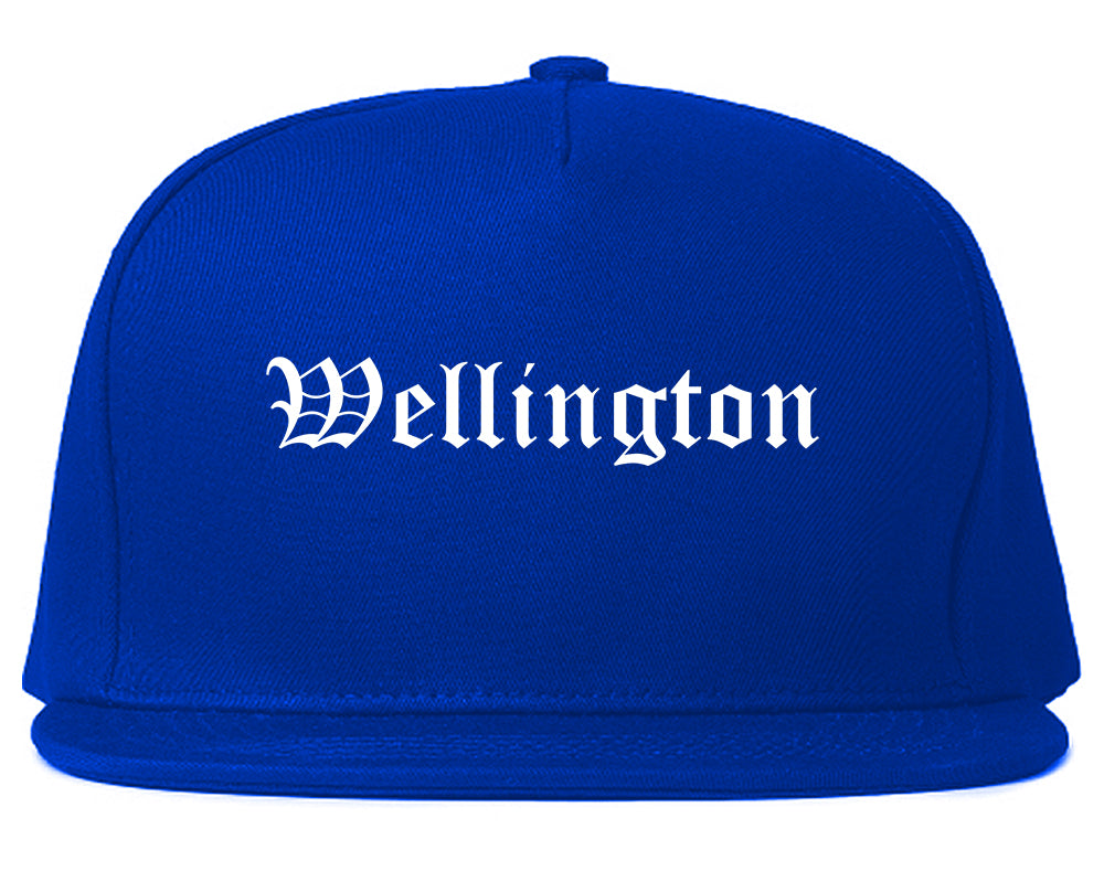 Wellington Kansas KS Old English Mens Snapback Hat Royal Blue