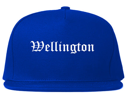 Wellington Kansas KS Old English Mens Snapback Hat Royal Blue