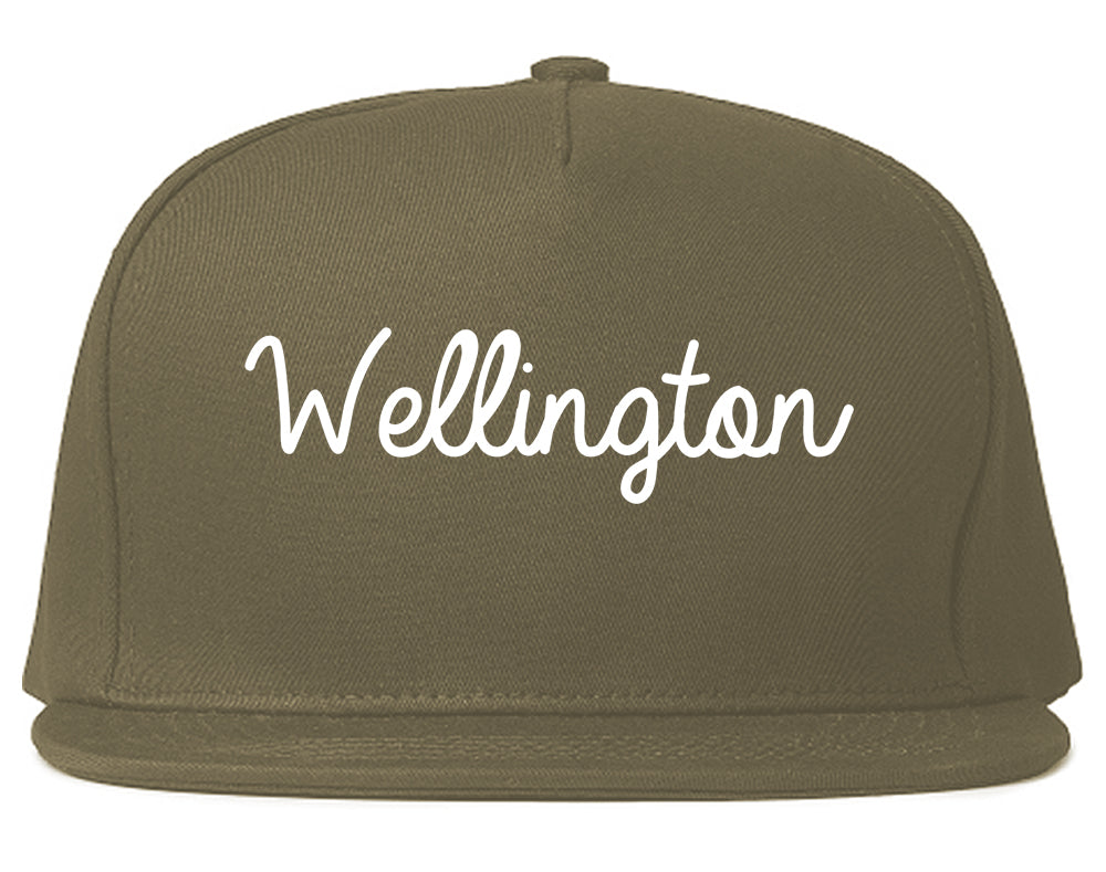 Wellington Kansas KS Script Mens Snapback Hat Grey