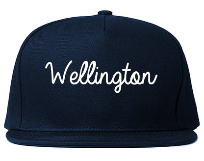 Wellington Kansas KS Script Mens Snapback Hat Navy Blue