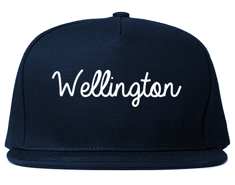 Wellington Ohio OH Script Mens Snapback Hat Navy Blue