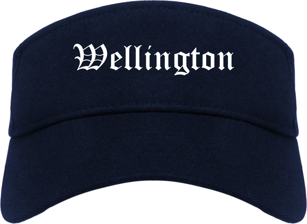 Wellington Ohio OH Old English Mens Visor Cap Hat Navy Blue
