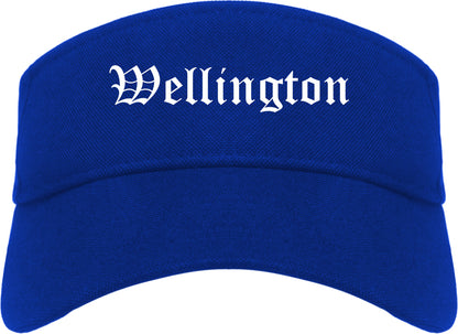 Wellington Ohio OH Old English Mens Visor Cap Hat Royal Blue