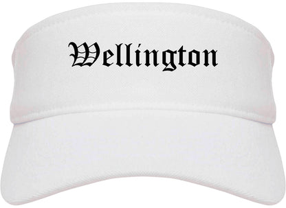 Wellington Ohio OH Old English Mens Visor Cap Hat White