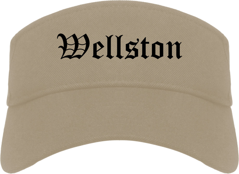Wellston Ohio OH Old English Mens Visor Cap Hat Khaki