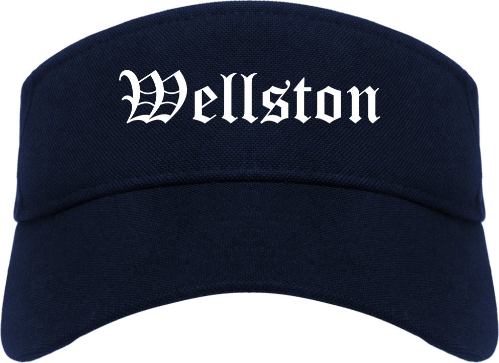 Wellston Ohio OH Old English Mens Visor Cap Hat Navy Blue