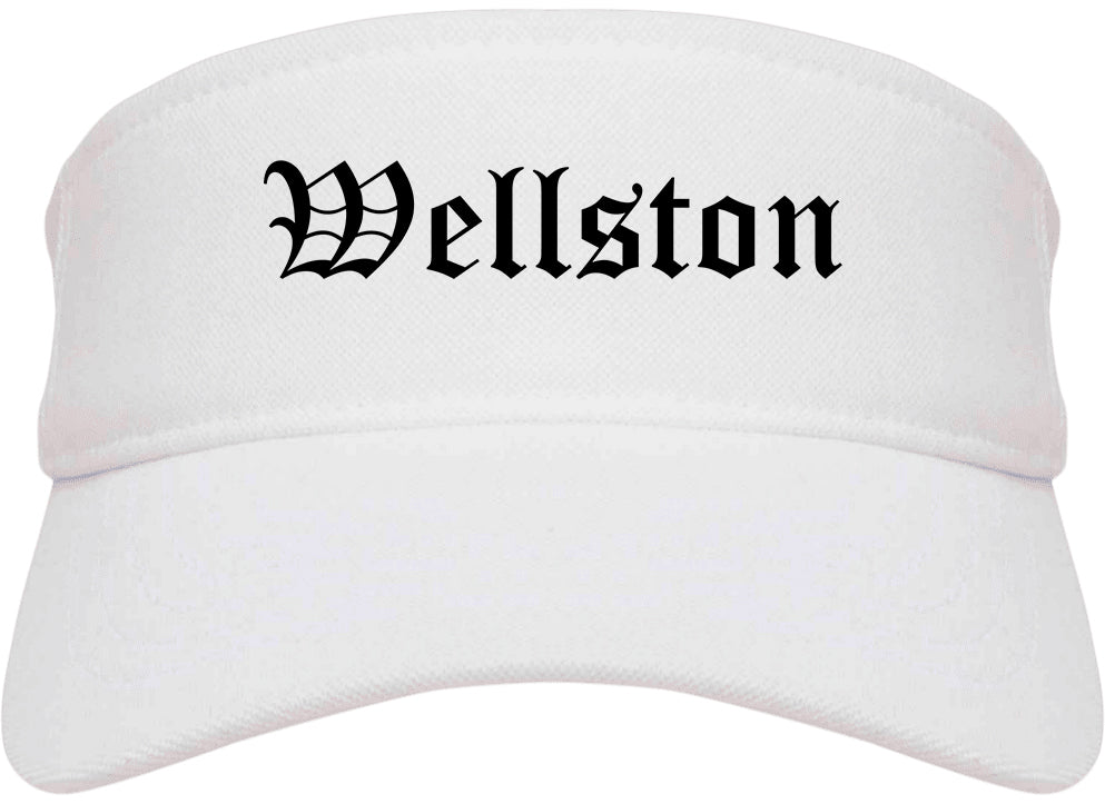 Wellston Ohio OH Old English Mens Visor Cap Hat White