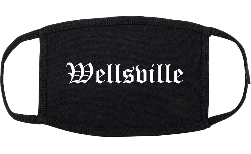 Wellsville New York NY Old English Cotton Face Mask Black