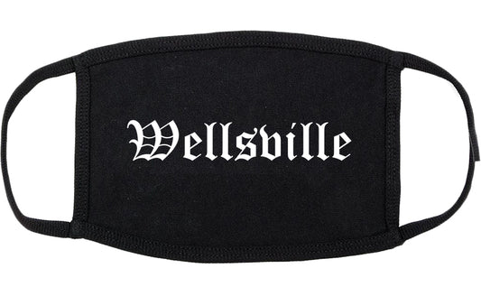 Wellsville New York NY Old English Cotton Face Mask Black